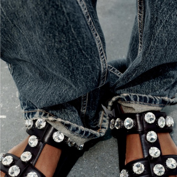 Zara Rhinestone Embellished Flat Sandals Size 37 EUR 6 1/2 US - Picture 5 of 9